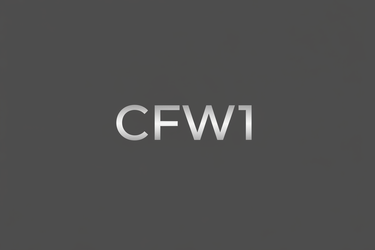 Title saying "CFW1" With a plain dark-grey background with no subtext