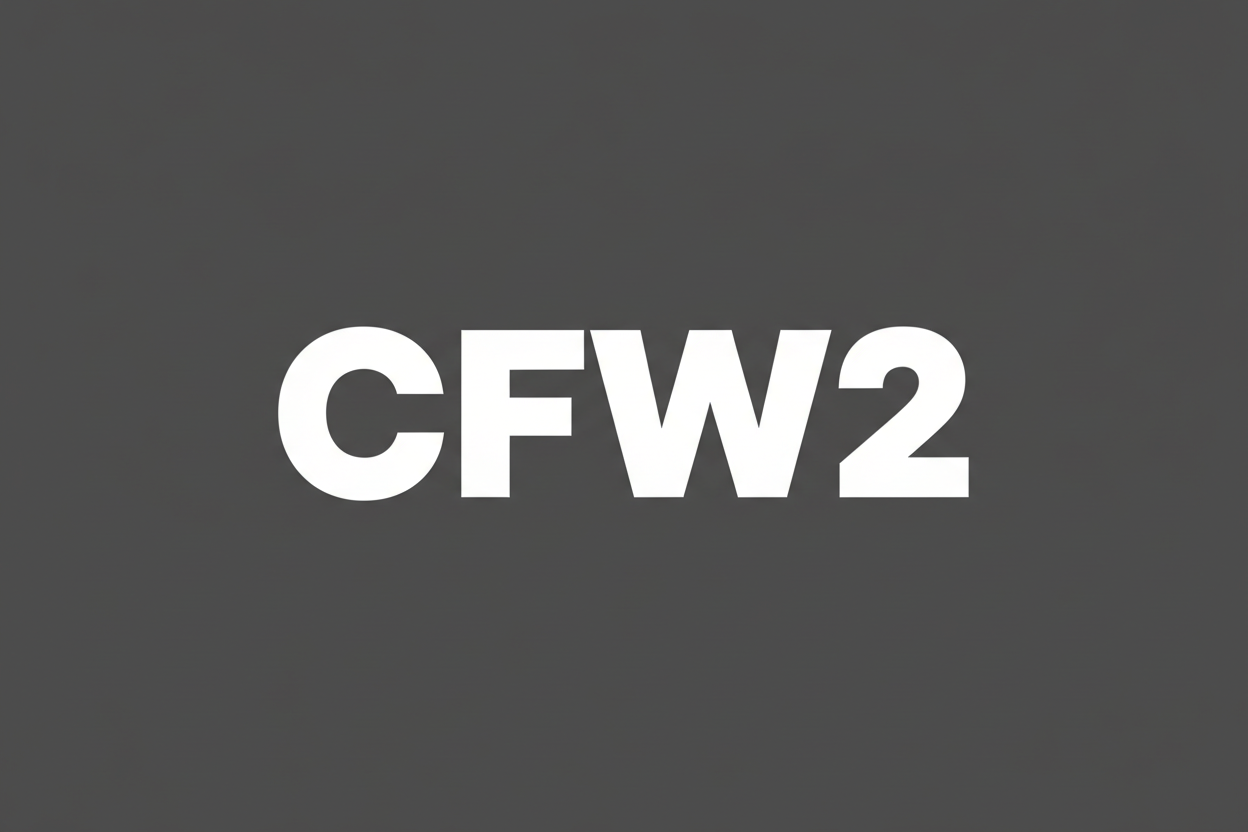 Title saying "CFW2" With a plain dark-grey background with no subtext